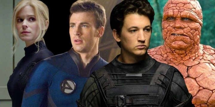 a-split-image-featuring-kata-mara-as-sue-storm-chris-evans-as-johnny-storm-miles-teller-as-reed-richards-and-michael-chiklis-as-ben-grimm-in-various-fantastic-four-movies