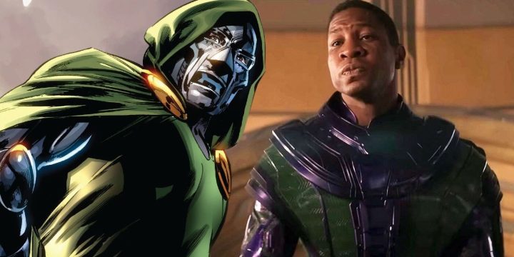 a-split-image-of-kang-from-ant-man-3-and-doctor-doom-from-a-marvel-comic